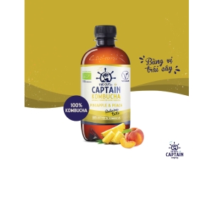 Trà dưỡng sinh Kombucha hữu cơ vị đào dứa 400ml Captain Kombucha